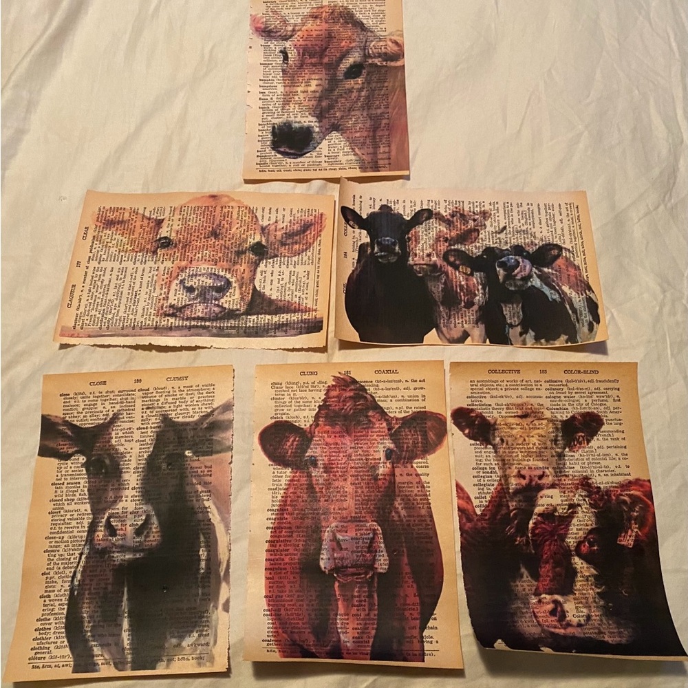 Cow themed dictionary art prints